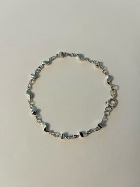 Made in Italy 18k White Gold Plated Wave and Bead Bracelet 7 inch